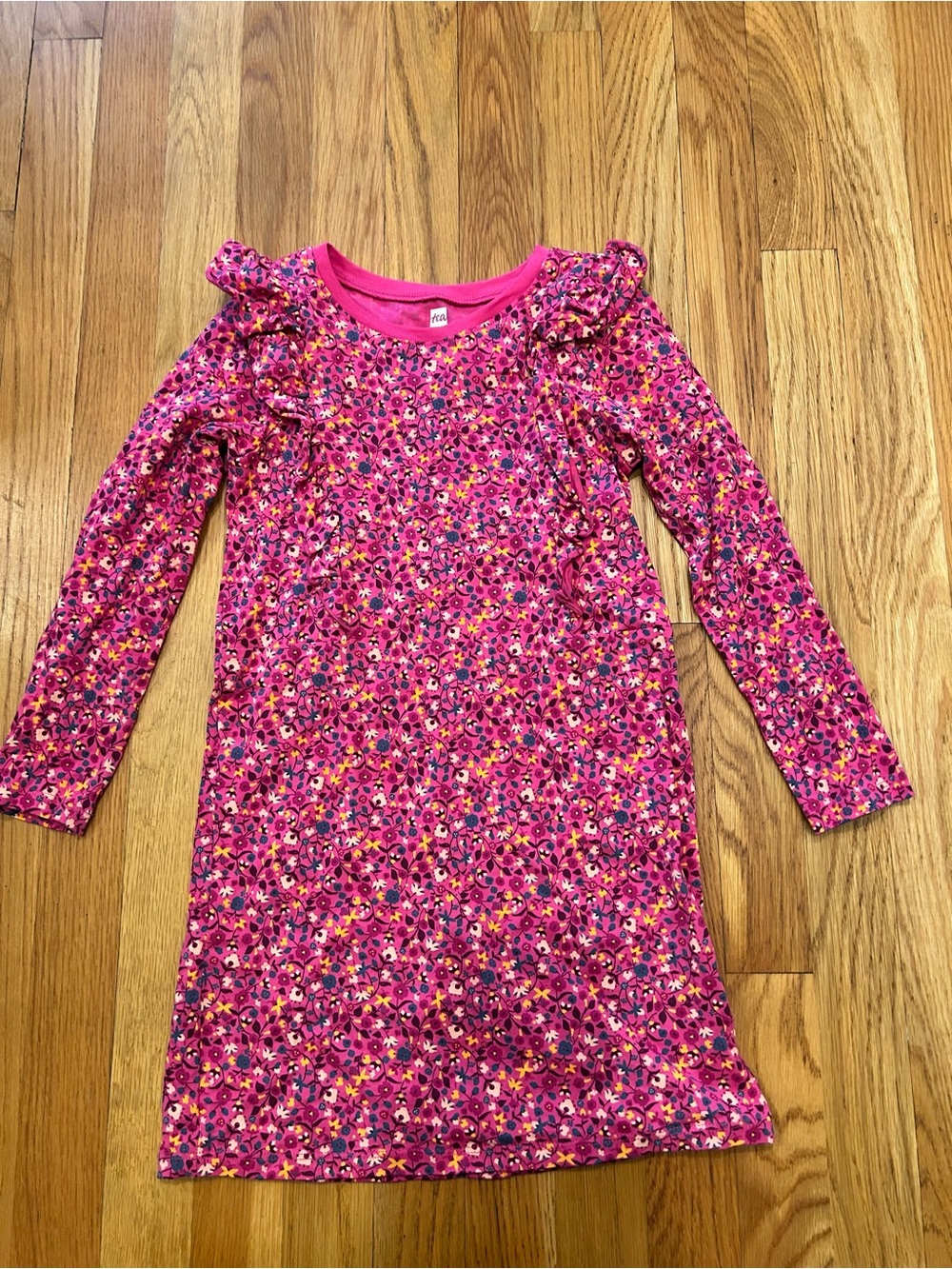 Tea Collection 7 Pink Floral Ruffle Long Sleeve Dress